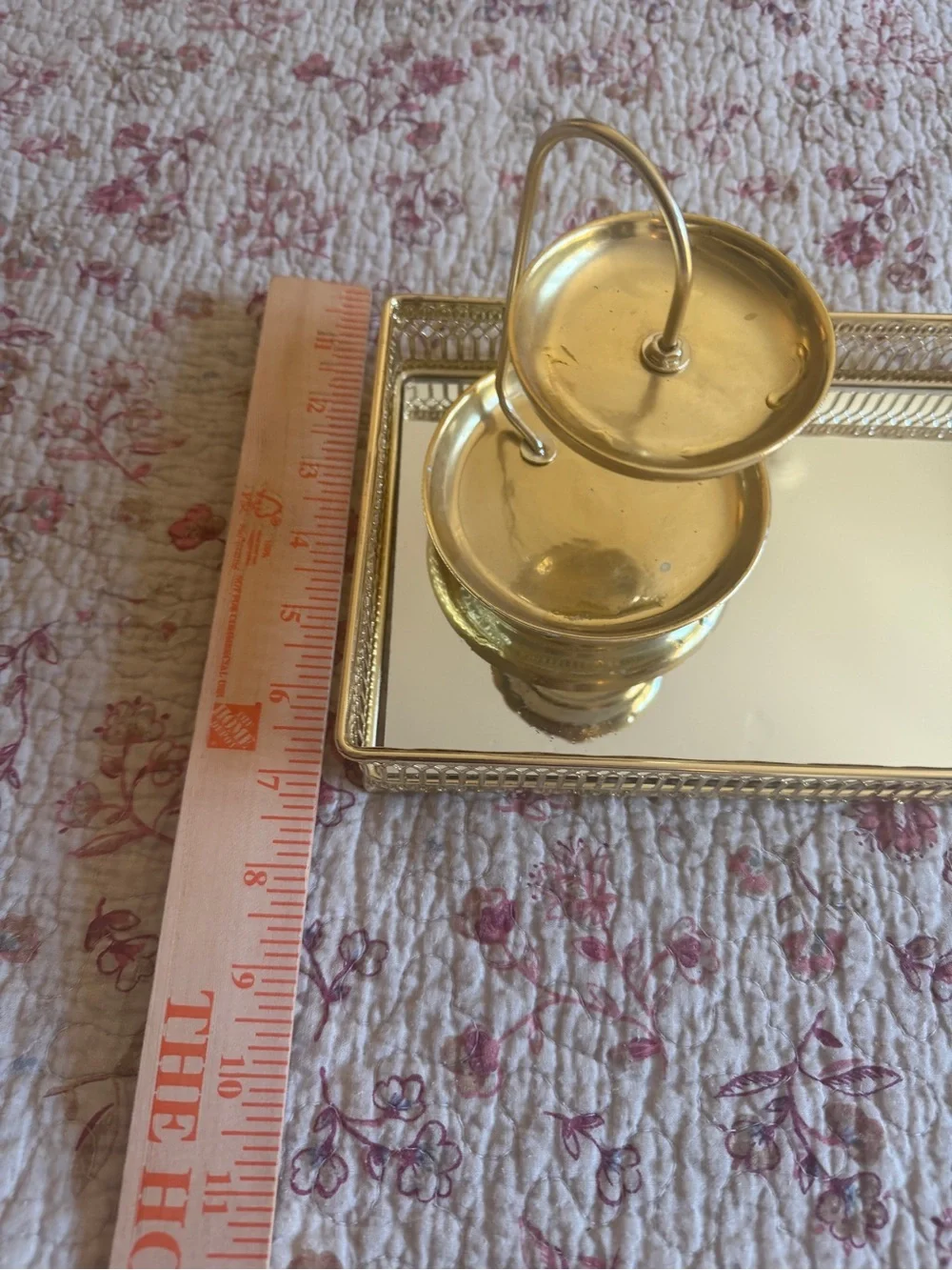 Gold Decorative Vanity Tray and Two-Tier Stand - Elegant Home Bath Accent
